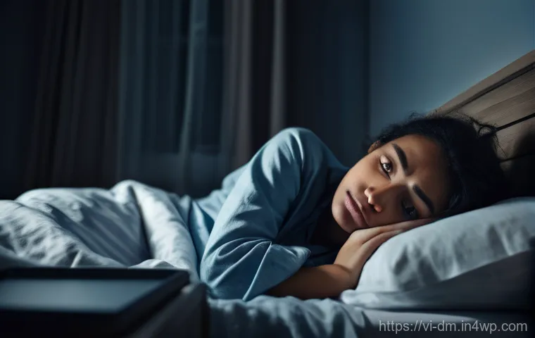 유전자 검사를 통한 불면증 해결 방법 - **Prompt:** A young adult, looking exhausted and frustrated, lies awake in bed in a modern, slightly...