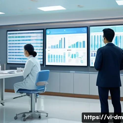 유전자 맞춤형 건강 관리의 경제적 효용 - A modern Vietnamese medical clinic scene showing a diverse group of adults consulting with healthcar...