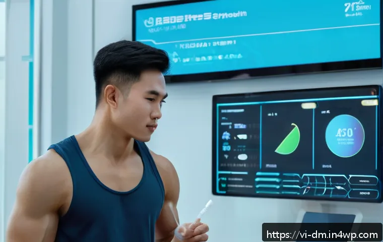 유전자 분석을 통한 개인 맞춤형 피트니스 솔루션 - A modern fitness laboratory scene in Vietnam, showing a young Vietnamese man in athletic wear submit...