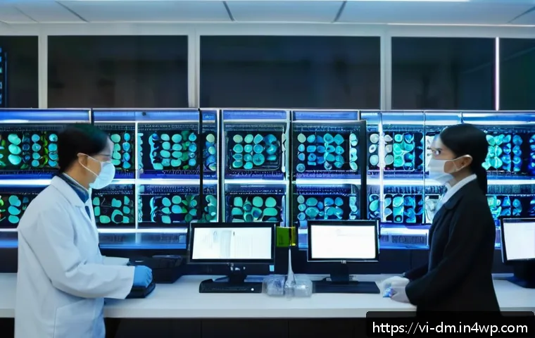 유전자 정보 보호를 위한 법적 가이드 - A modern Vietnamese genetic testing laboratory interior, featuring advanced encryption technology vi...